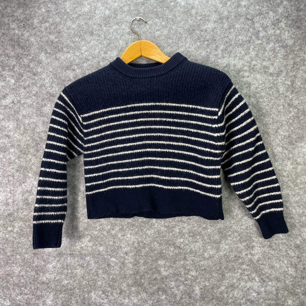 Wilfred Sweater Womens Medium Navy White Wool Stripe Pullover Aritzia Knit Soft